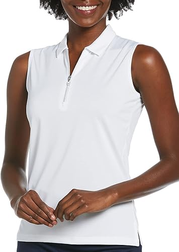 Callaway Polo de golf sin mangas con cremallera corta para mujer