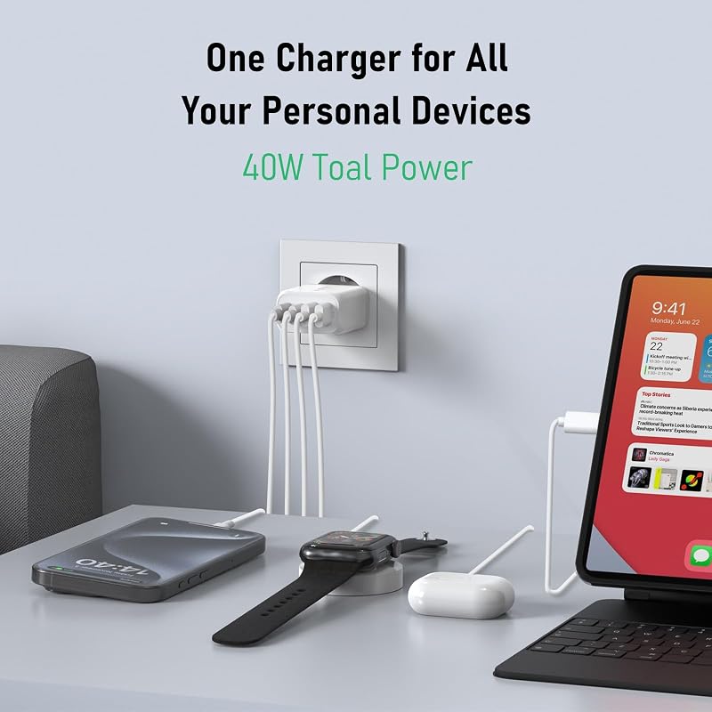 cshare 40W USB-C Gyorstöltő Szett, 2db 4-Portos PD 3.0 Adapter iPhone 15/14/13, Samsung Galaxy, Google Pixel Telefonokhoz
AI: I've created