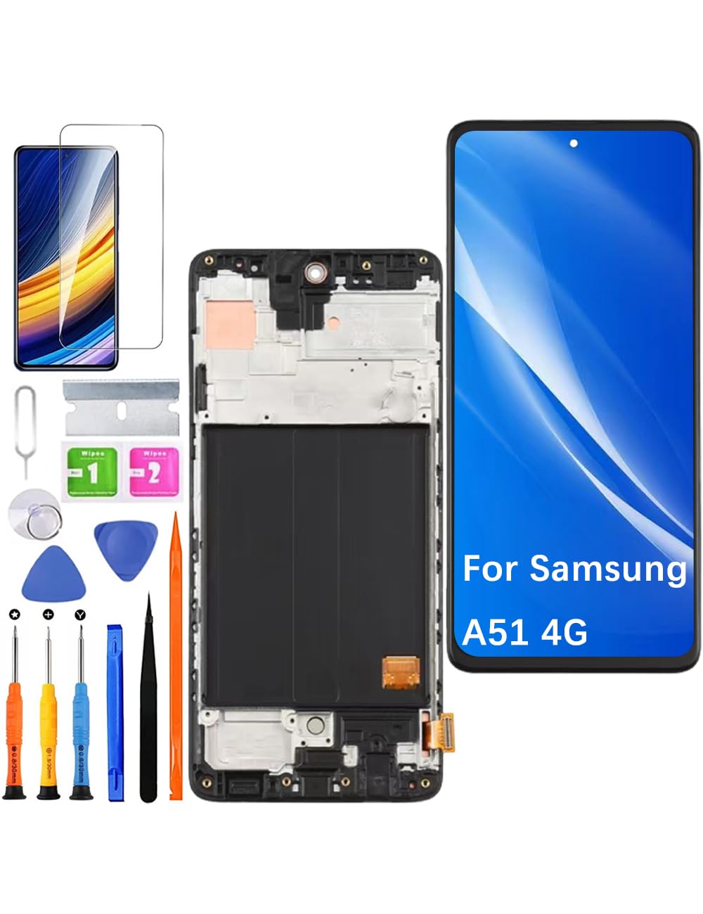 Screen Replacement for Samsung Galaxy A51 4G Incell, A515F A515U A515W A515X S515DL LCD Display Touch Digitizer Assembly with Repair Part Tools(Black with Frame,Without Fingerprint,Not for A51 5G)