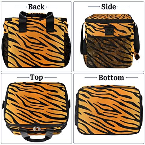 Tiger Stripes Animal Insulated Lunch Bag For Women Men,Leakproof Cooler Bag, Tiger Print Large Lunch Box With Adjustable Shoulder Strap, Reusable Lunch Cooler Tote For Office, Beach, Picnic, Travel #TOP2