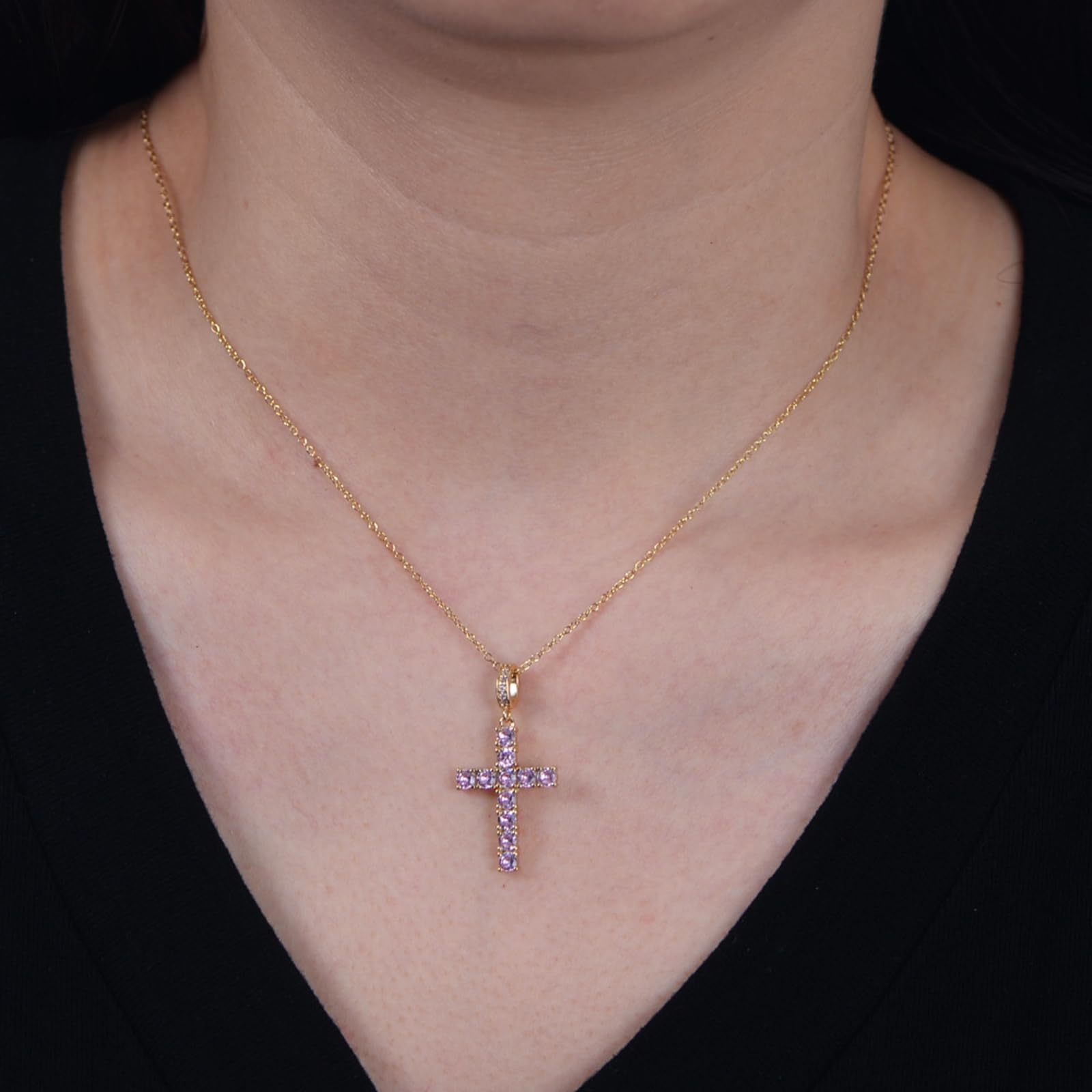 Collana Donna Oro Giallo 9k/14k/18k, Collana con Ciondolo Croce con Diamante Lab, Catena Regolabile 40+5 cm