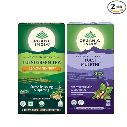 Tulsi Green Tea Lemon Ginger + Tulsi Mulethi - 25 Tea Bags