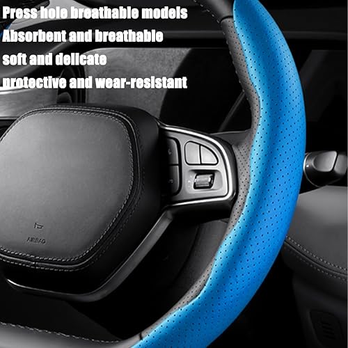 Miniatura 5 de LoyaForba Funda universal para volante de automóvil, protector universal de cuero segmentado de 15 pulgadas, antideslizante y suave, transpirable,