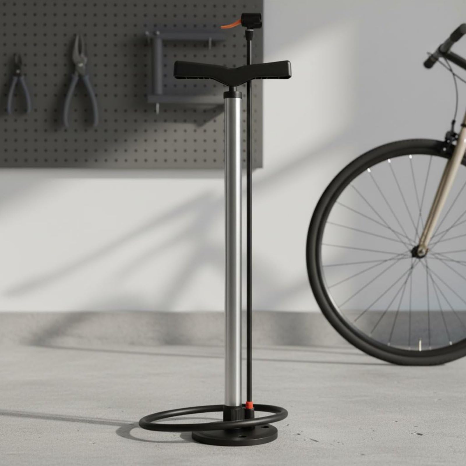 Bomba de Aire para Bicicleta Inflador Manual Multifuncional con Cabezal Doble y Manómetro Preciso Acero Inoxidable Adecuada para Balones Bicicletas, Negro, Size to 3