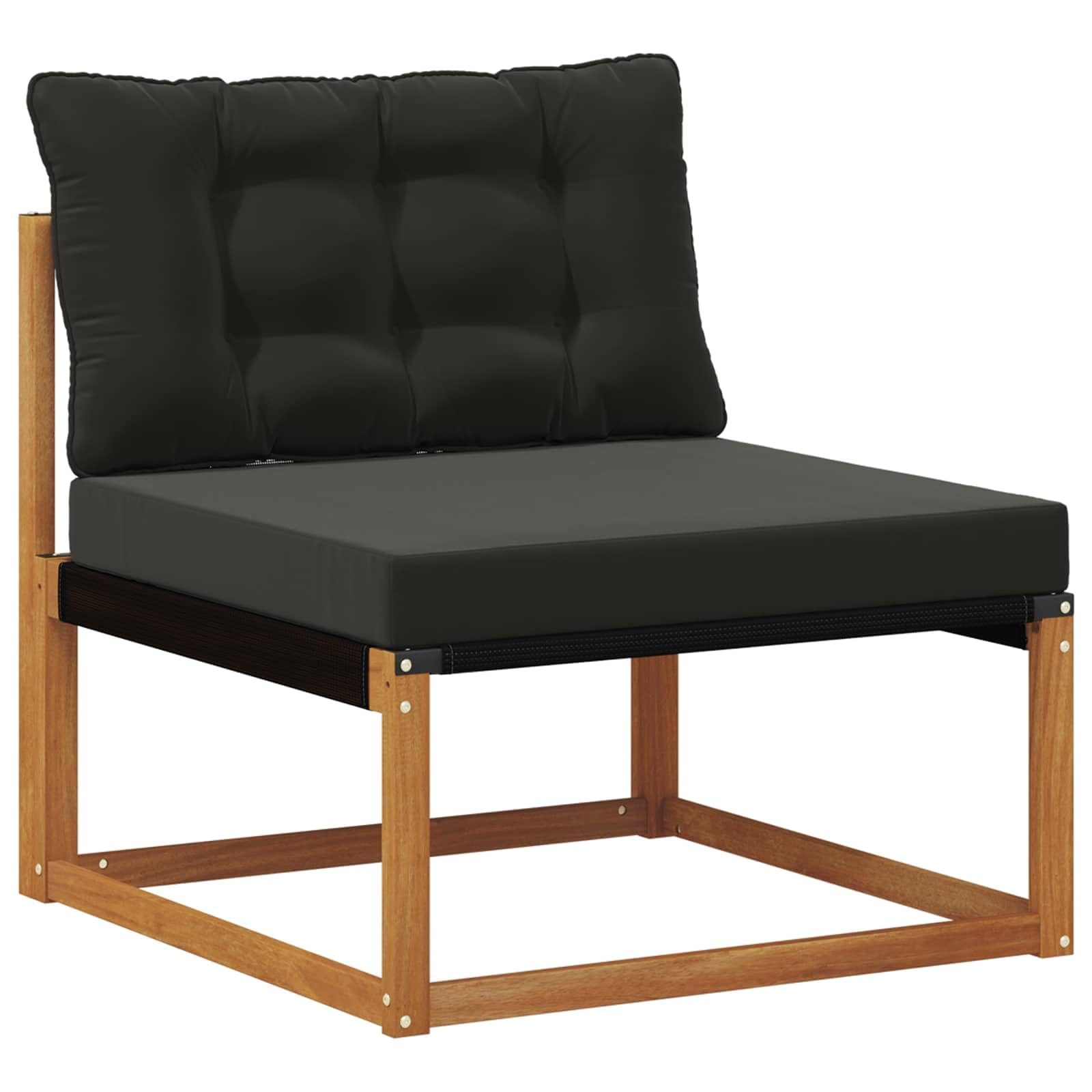 Divano Modulare da Esterno in Legno di Acacia, Set Mobili da Giardino con Cuscini per Terrazzo e Balcone, Divano da Giardino in Natura e Nero, Altezza Seduta 37 cm