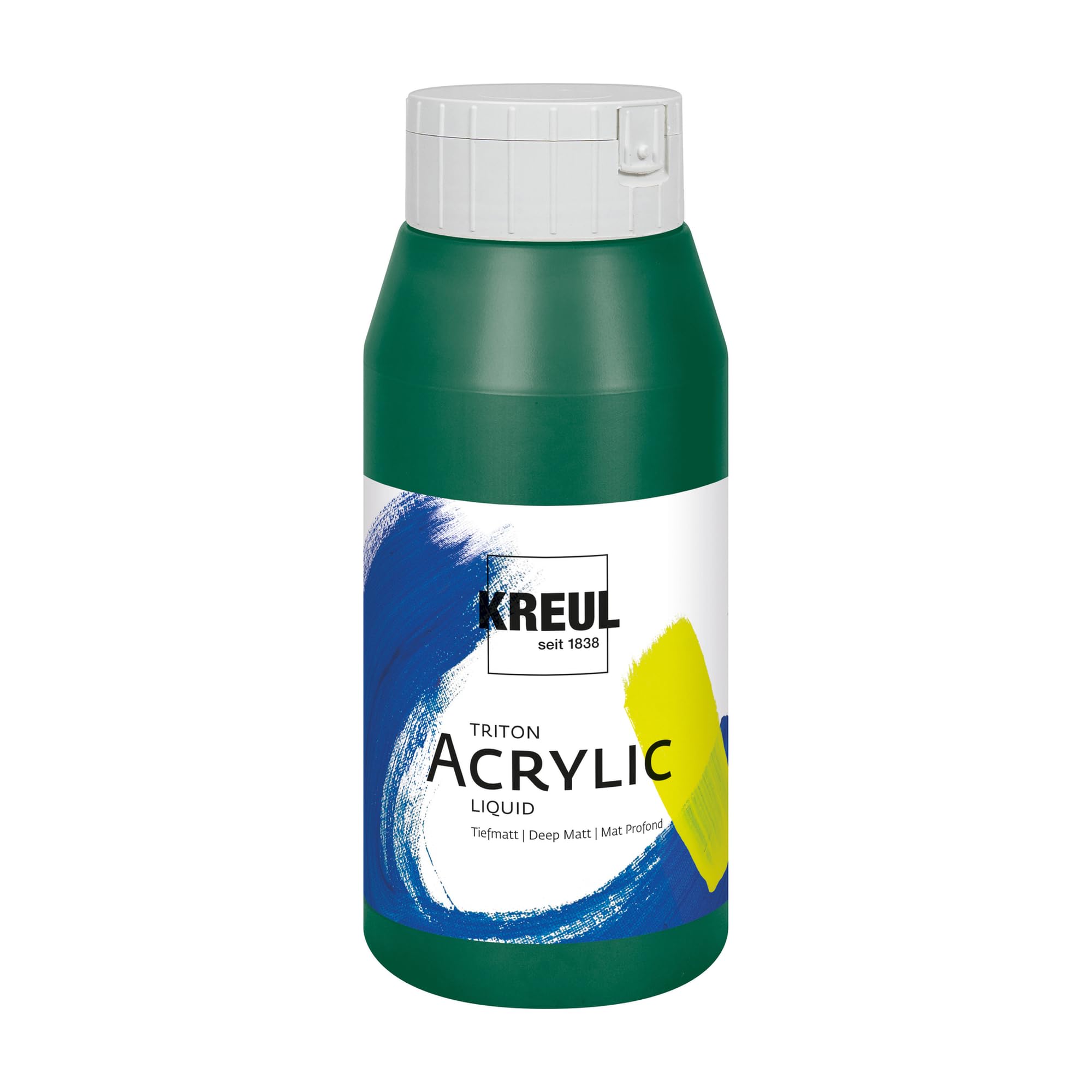 KREUL 17013 - Solo Goya Triton farba akrylowa ciemna zieleń, butelka 750 ml, szybko i matowo schnąca, farba na bazie wody, jakość studyjna, dobre krycie i wysoka wydajność.