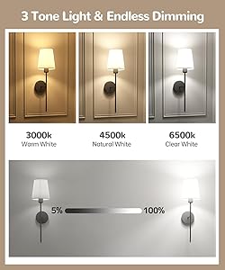 CASGAL Battery Operated Wall Sconce Set of 2,Rechargeable Wall Lights with Dimmable Detachable Bulbs and Remote,15 Colors Wireless Wall Lamps for Bedroom Living Room Hallway,Black(2 Pack)