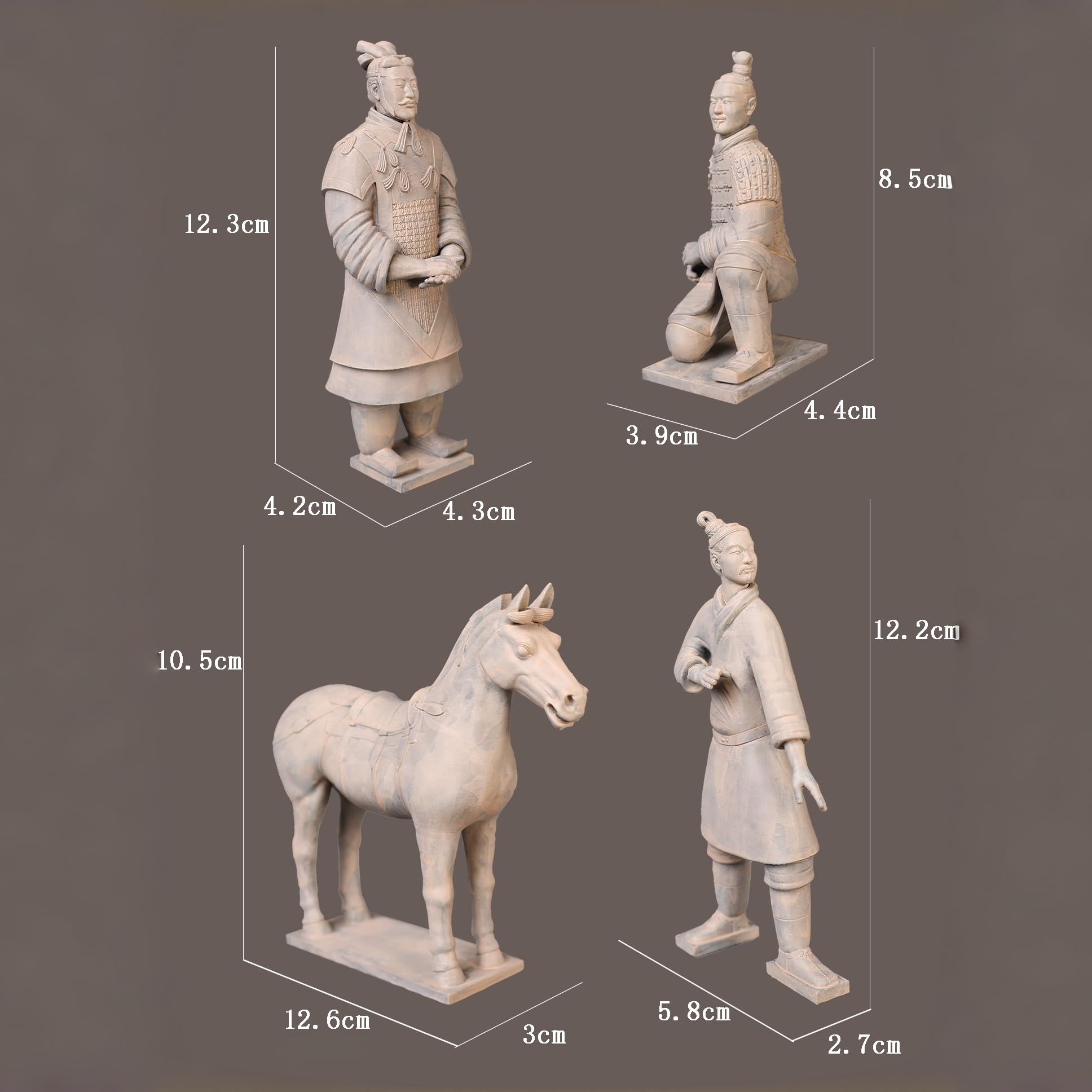Figurki armii z terakoty, replika dynastii Qin, druk 3D, zestaw 8 modeli i pojedyncze, dekoracja biurka (zestaw 8 szt.)
