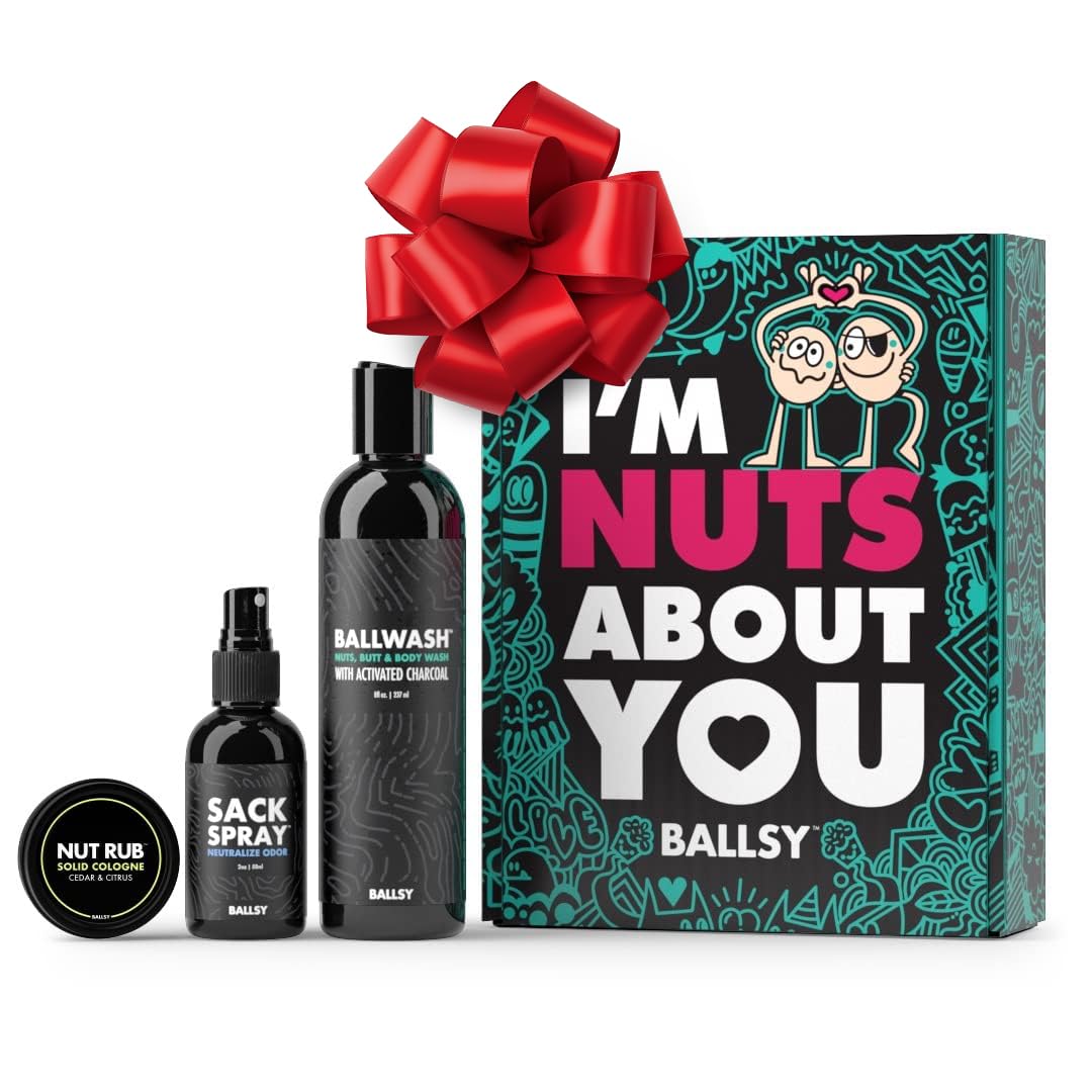 BallsyNuts About You Sack Pack, Men's Fresh Kit, Gift for Valentine's Day, Includes Ballwash, Sack Spray and NutRub, Citrus & Cedar