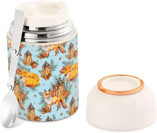 Miniatura 2 de Watercolor Woodland Fox - Recipiente aislado para alimentos con cuchara de 17 onzas  16.9 fl oz, de acero inoxidable, a prueba de fugas, almuerzo
