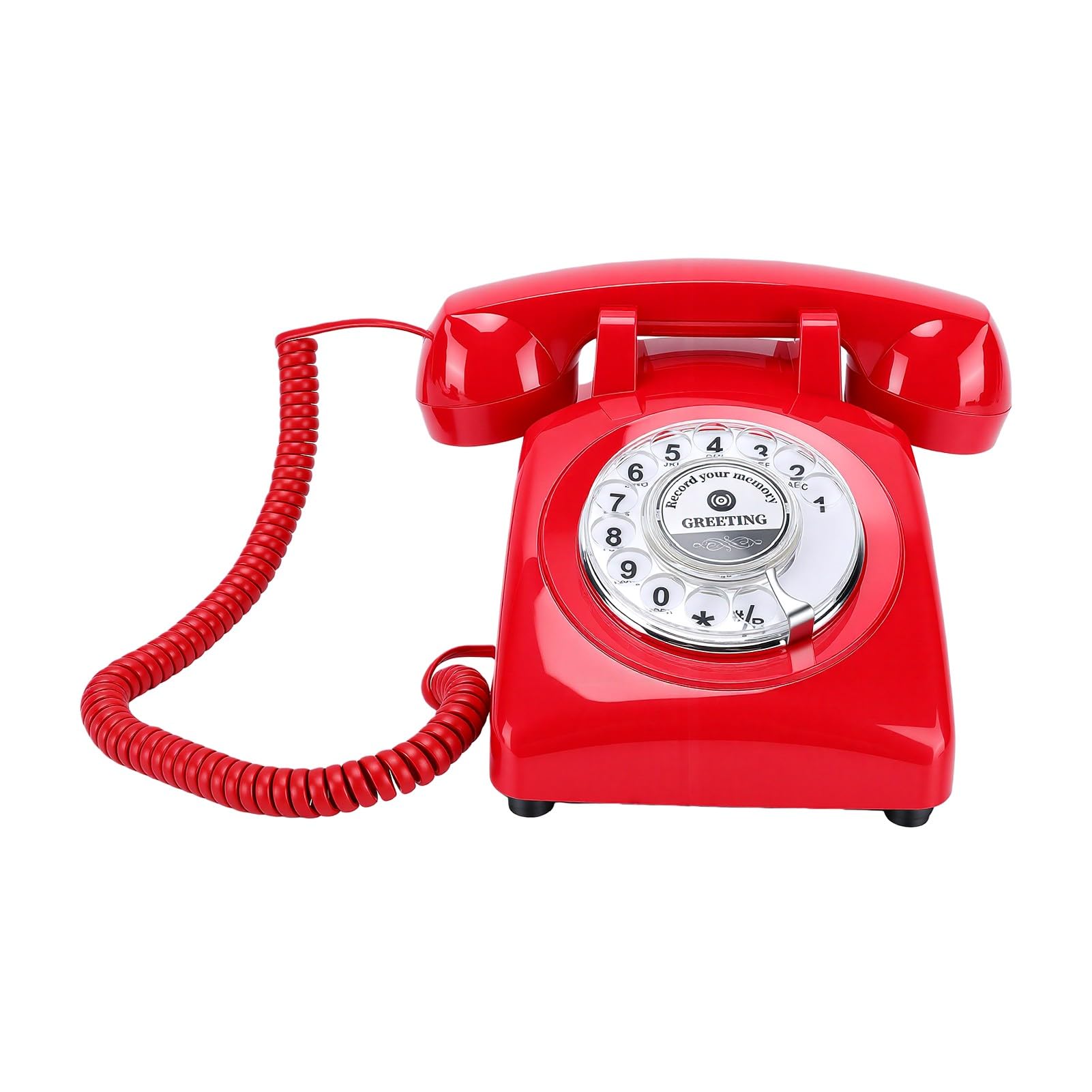 Bewinner Telefono Vintage con Registrazione Vocale Rotante, Libro degli Ospiti con retrò per Eventi Nuziali, Memoria da 8 GB, Registrazione per 120 Ore, Regalo Facile da Usare (Rosso)
