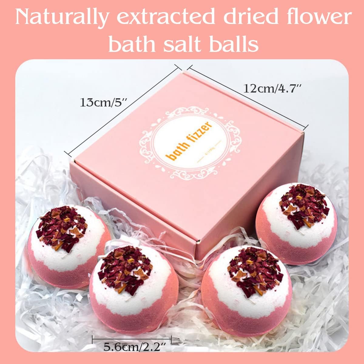 Dried Flower Bath Bombs Salt Balls, Set, Rose Extract ential Oils,