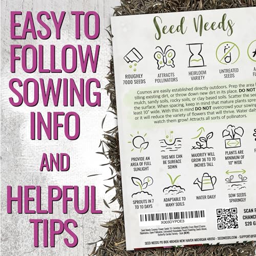 image for Seed Needs Wildflower Seeds Cosmos Crazy Blend 1.5 Ounce No Filler | 1
