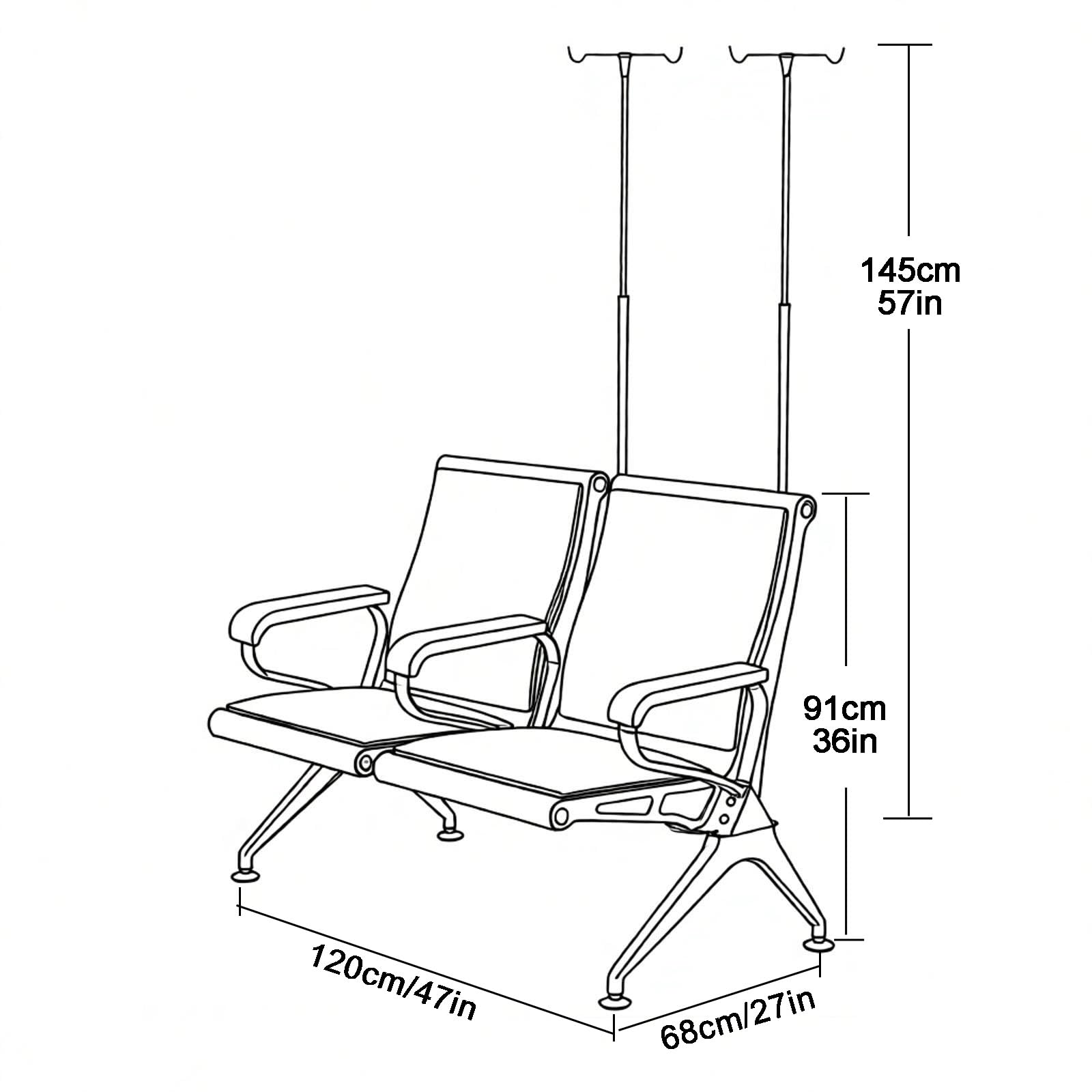 Gtzly Wartezimmerstühle mit Infusionsständer, Sitzbank- & Wartebank mit Armlehnen, Bequemes Polster-Sitz für Wartezimmer, Belastbarkeit 300kg(Brown,120 * 65 * 91cm/47 * 27 * 36in)