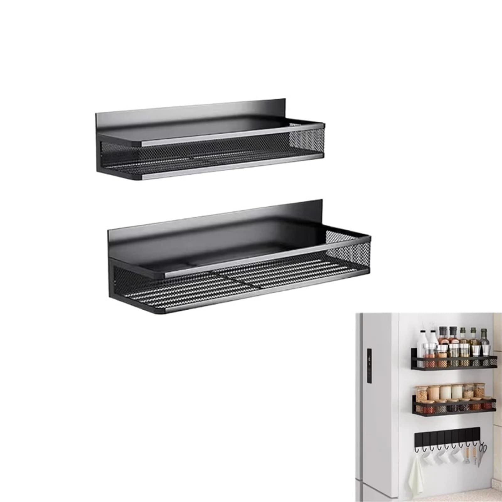 JTKSSCS Magnetic Shelf Metal Magnetic Spice Storage Rack for Refrigerator Oven Fridge Shelf for DIY Kitchen Organizer(3 Sets)