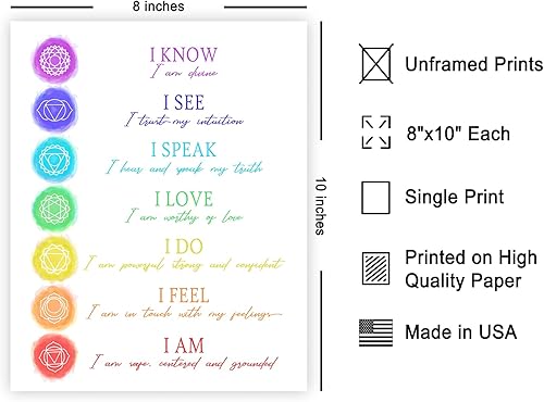 Miniatura 2 de Poster Master Póster de ilustración  7 afirmaciones de chakras, yoga, meditación, curación, acuarela, arte de pared sin marco de 8 x 10 pulgadas,