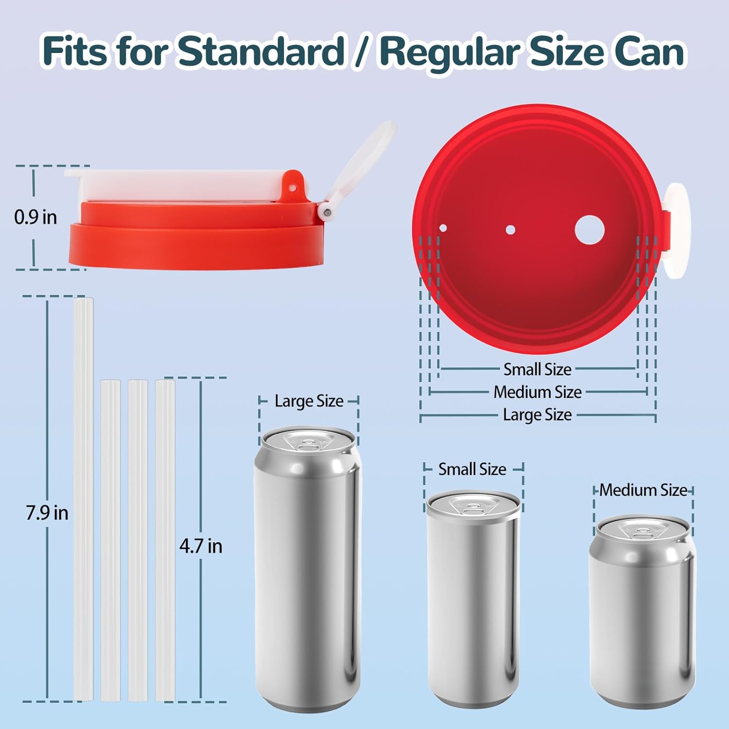 4 Pack Soda Can Lids with Straw, 4 Color Can Covers for Soda with Reusable BPA-Free, Can Lid Built w/ 3 Sizes Fits for S/M/L Sizes, Can Lids Soda w/Straw Brush Cans for Seltzer, Beer, Juice, Seltzer - Image 2