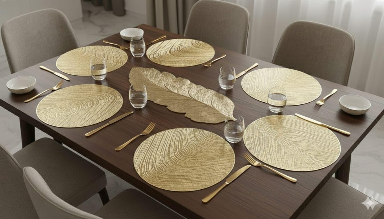Sunflower Table Mats & Gold Runner Set - Dining Decor -11