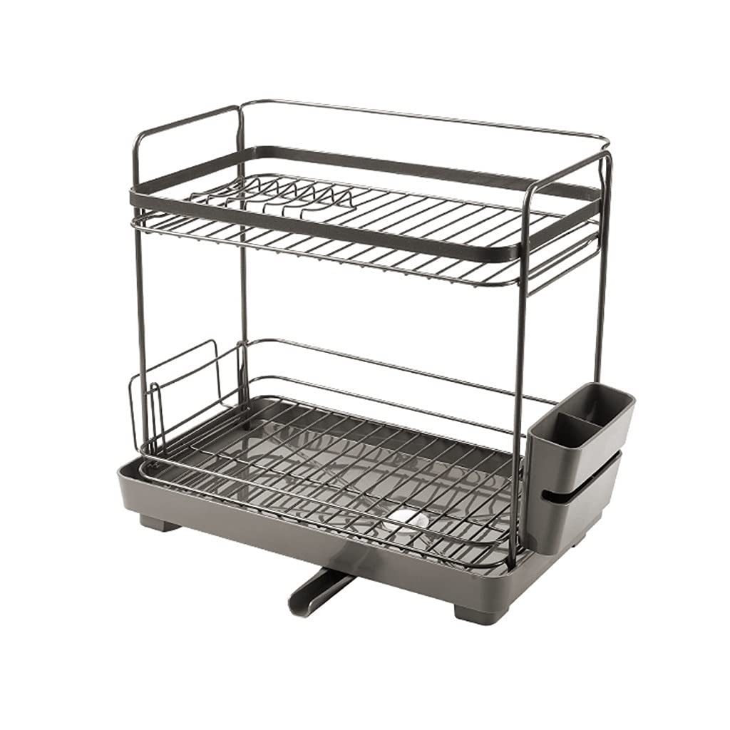 Cfsxfysey Grey Dish Drainer Rack， Kitchen Rack 2-Layer Drain With Removable Board(Gray)