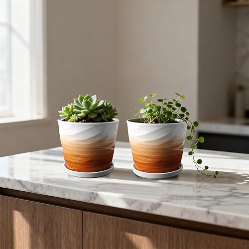 Vista 5 de Maceta de cerámica de 5 pulgadas, maceta de cerámica con drenaje y platillo, macetas de cerámica para plantas, macetas de interior, macetas