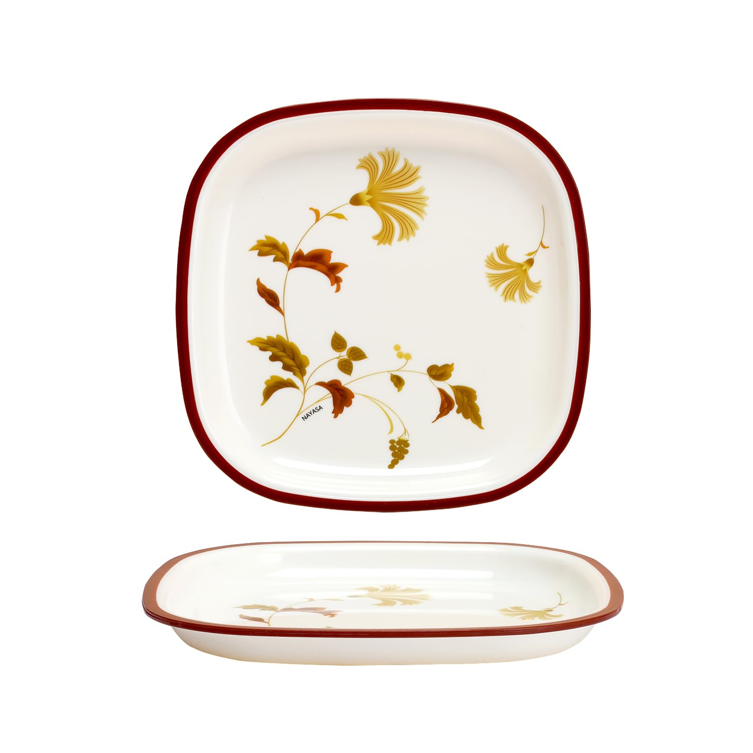 Nayasa Plato cuadrado DLX | Juego de 6 | Plato de aperitivos apto para microondas | Duradero y elegante | Perfecto para servir aperitivos, postres y comidas pequeñas | Vajilla de cocina | Granate
