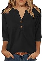 Dimur Women's 3/4 Sleeve V-Neck Button-Down Shirt - Breathable Summer Casual Blouse for Work, Vacation & Daily Wear