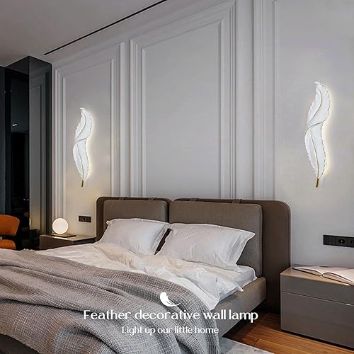 Miniatura 7 de Lámpara de pared de plumas, luz LED de montaje en pared, 3 temperaturas de color y 3 niveles de brillo, lámparas de pared de plumas blancas para