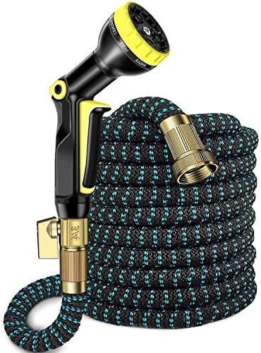 UMANOR Garden Hose,50ft Flexible Water Hose with 9 Spray Pattern Nozzle, Light Weight with No Links, 3/4" Solid Brass Fittings, Carrying Bag, Bundling Belt Included (Updated)