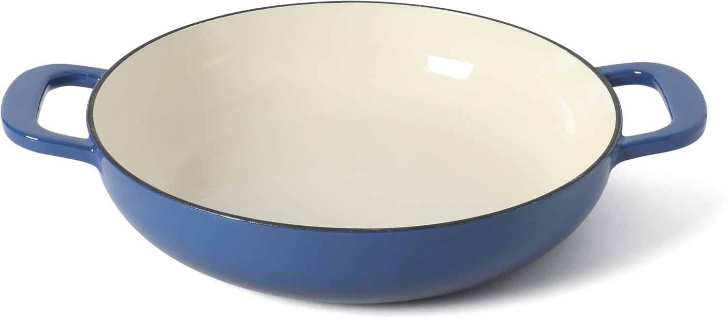 Martha Stewart Gatwick Enameled Cast Iron Braiser with Lid, 3.5-Quart Braiser Pan for Stovetop & Oven, Cast Iron Braising Pan, Blue