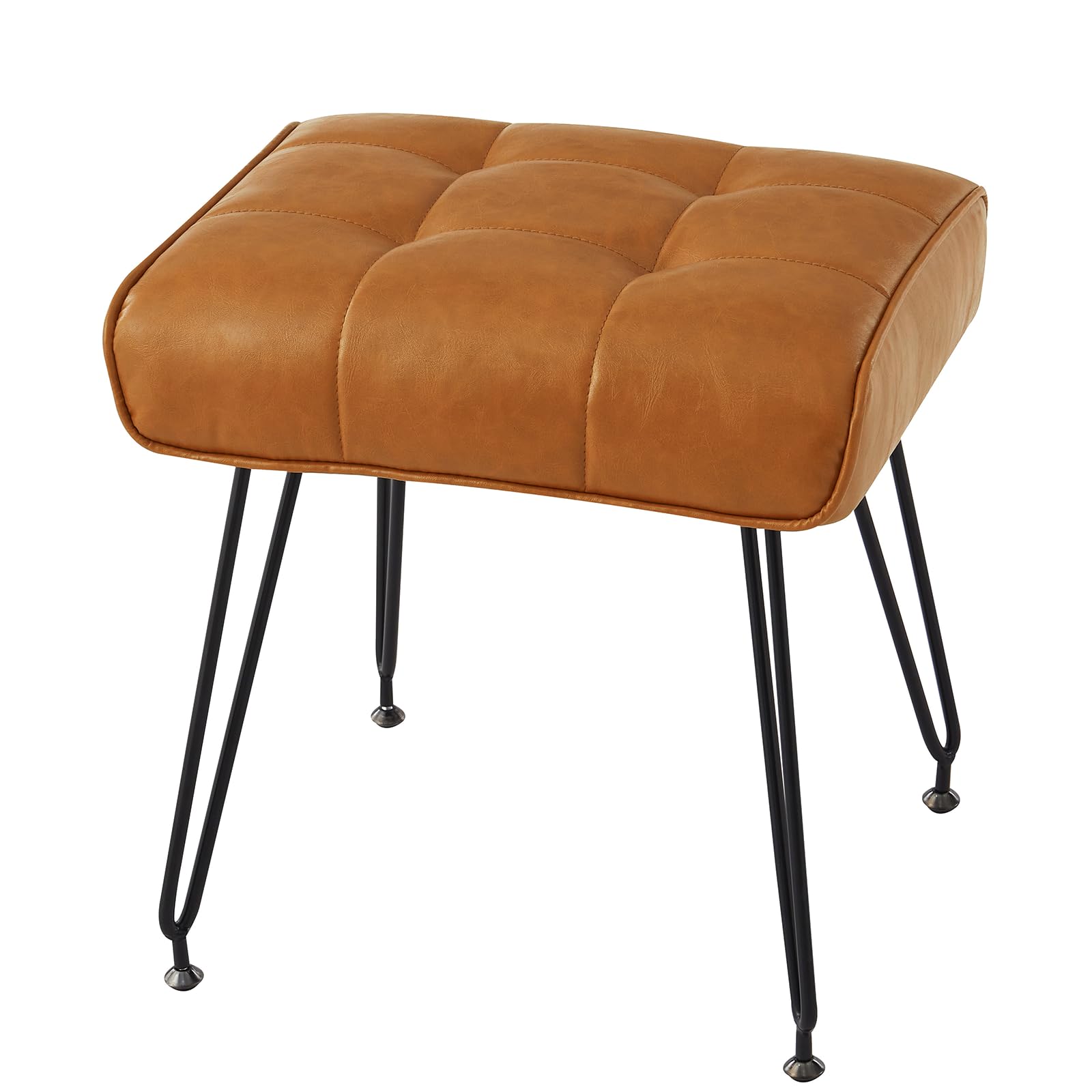 PU Leather Vanity Stools, Vanity Stool Chairs for Makeup Faux Leather Foot Stools Ottoman with Metal Leg Make up Chairs for Vanity Small Bench Seat for Living Room Bedroom (Brown)