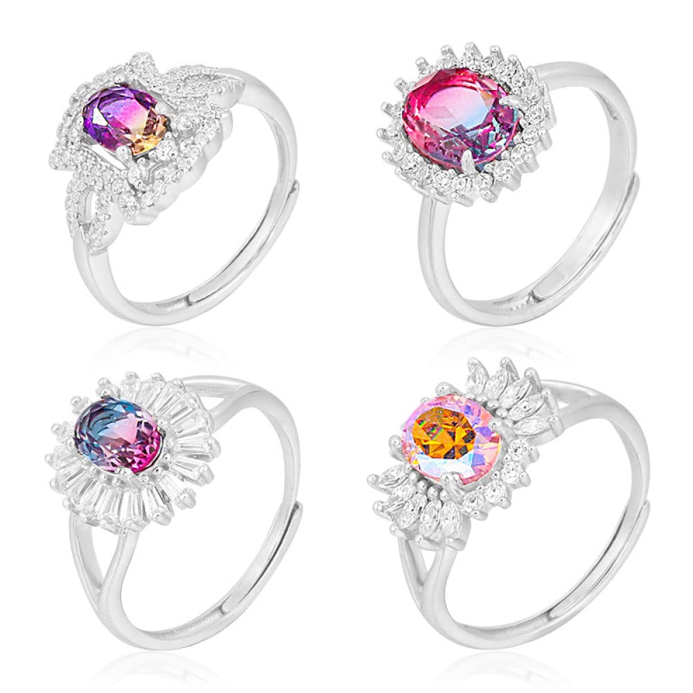 HGJH Verstellbarer Ring, 925 Sterling Silber Runde Lila Verstellbare Ringe Einzigartige Eleganz Temperament Verstellbare Ringe Edelstein Energie Charme Hochzeit Schmuck Geschenke Für Männer Damen