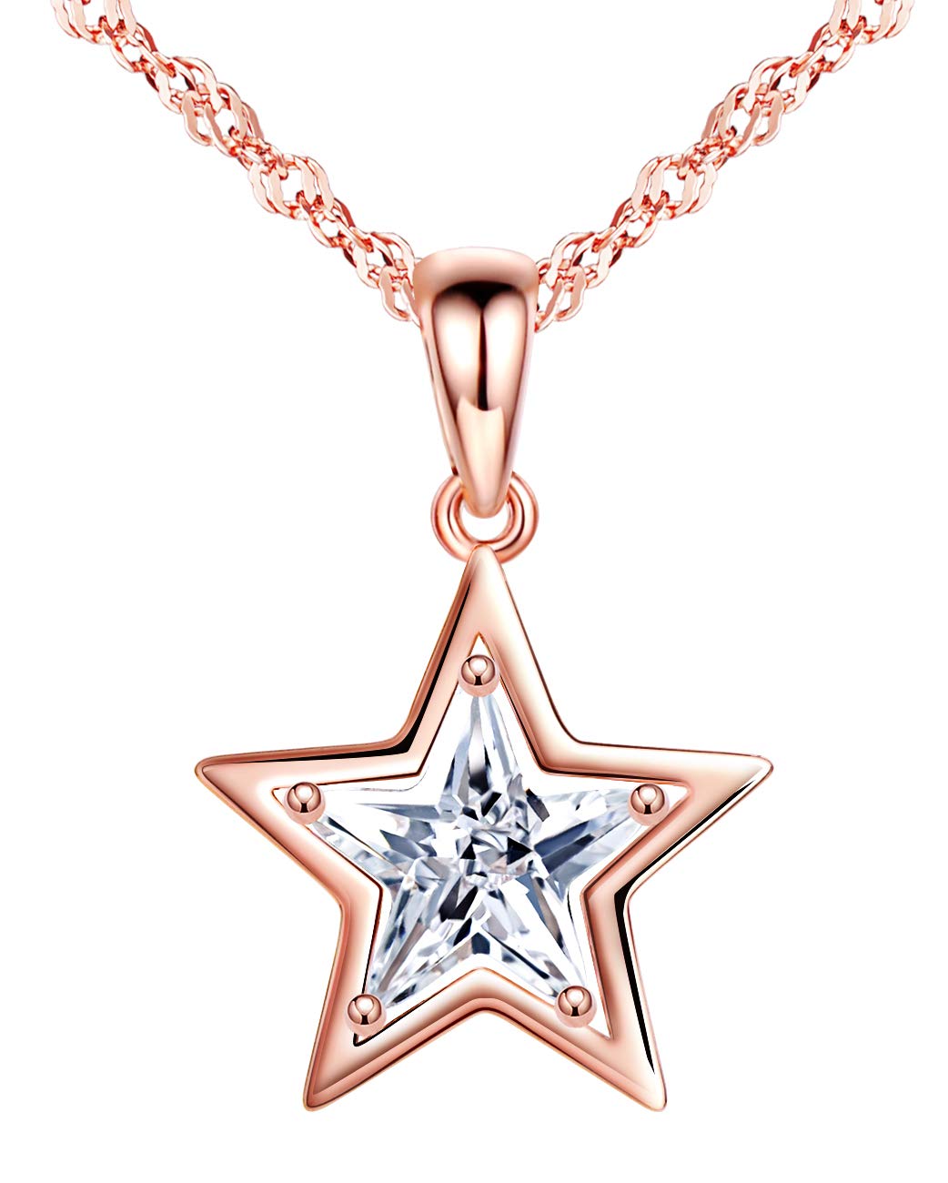 Infinite U Fashion doppio stelle in argento Sterling 925 con zirconi ciondolo collana per donna/ragazza, colore: Argento