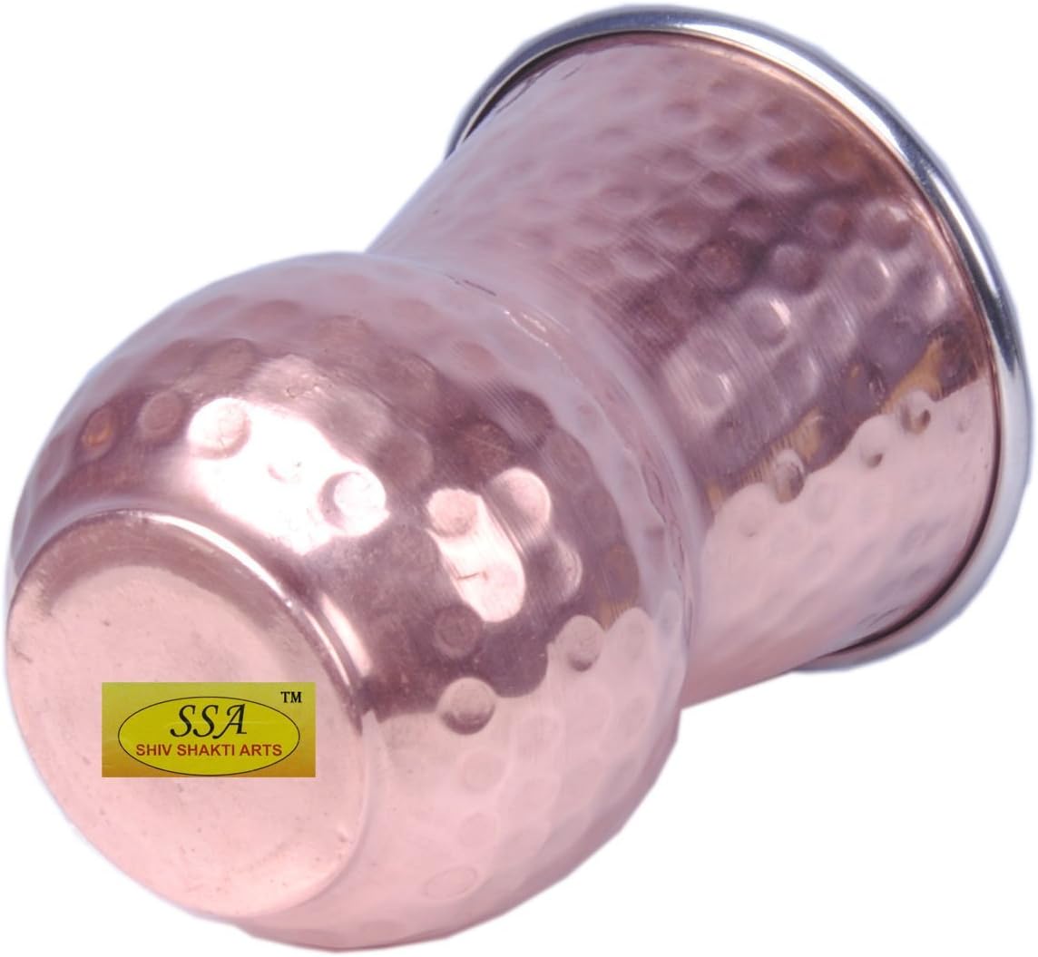 SHIV SHAKTI ARTS 4.5" X 3.5" Handmade Hammered Steel Copper Matka Glass Cup Volume 350 Ml