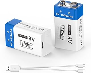 9V Battery, 1300mAh Rechargeable 2025 New Upgraded 9V Batteries Li-Polymer Rechargeable Household Batteries with Type-c Charging Cable for Smoke Detectors, Wireless Microphones, and More (4Packs)