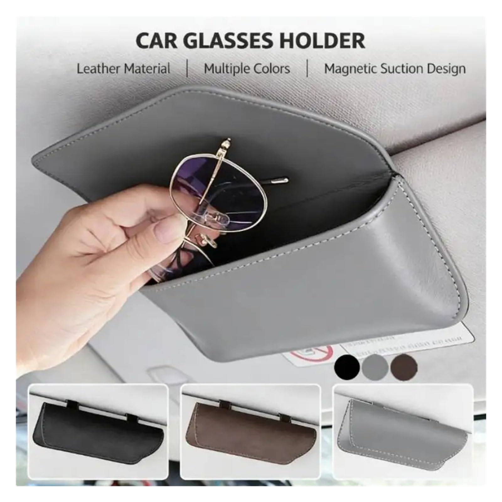 Soporte para Gafas De Sol Coche Estuche para Visera Organizador Almacenamiento Accesorios Interiores Magnéticos Cuero Estuche para Gafas De Sol Coche(Gray)