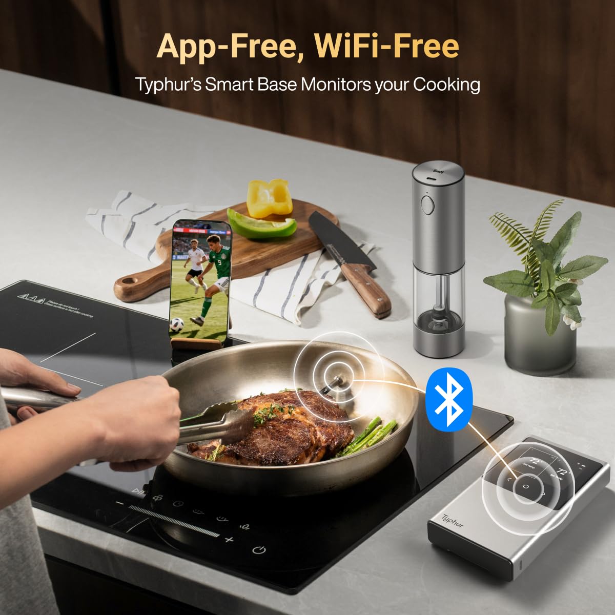 Typhur Sincronizzazione WiFi Wireless Carne Termometro Digitale, 2 Sonde, Base Intelligente, Display LCD, Portata illimitata, Bluetooth 5.4, Migliore Stabilità, Precisione Certificato NIST, BBQ, Grill