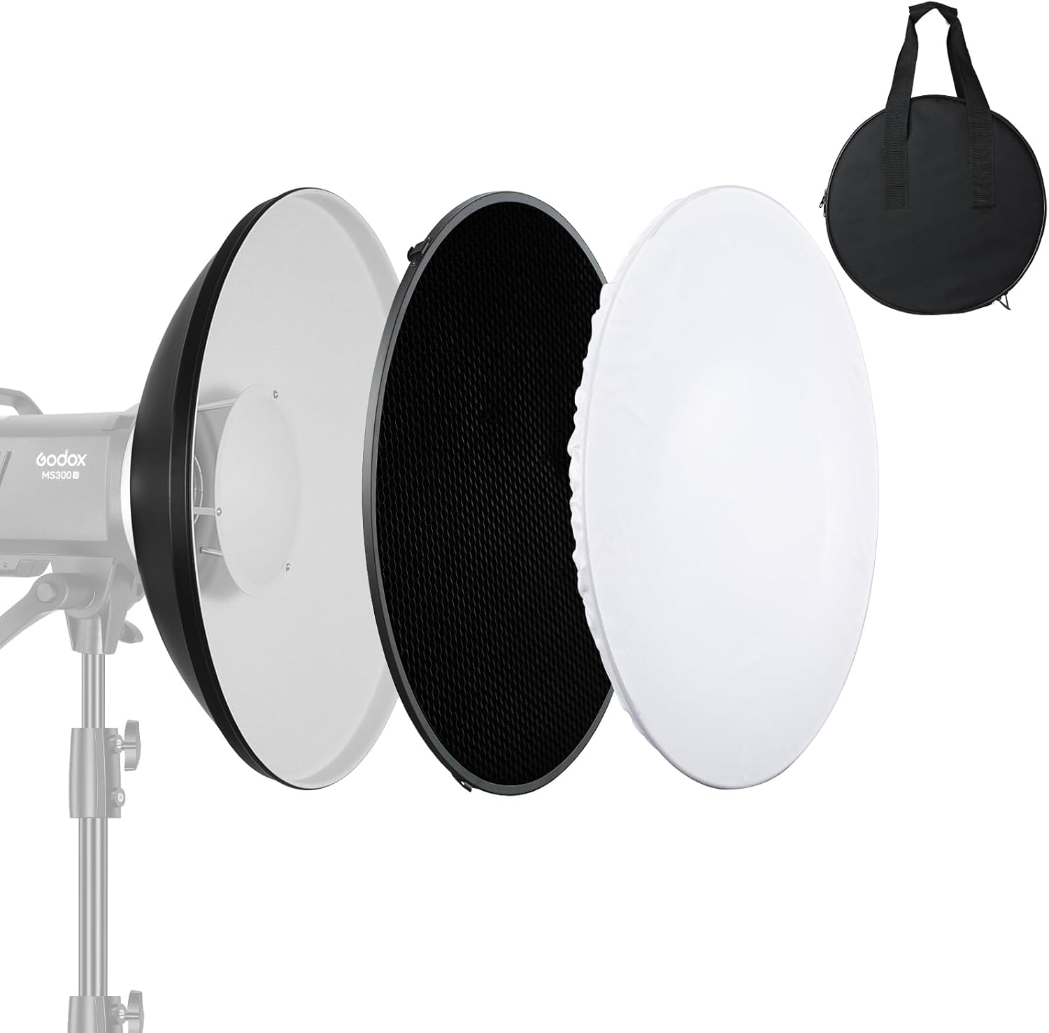 Soonpho 16inch/42cm Standard Reflector Beauty Dish with Honeycomb Grid, Diffuser Sock and Bag,for Bowens Mount Studio Strobe Flash Light Like Neewer VC-400HS VE-300 Godox AD200 AD180 AD360 (White)