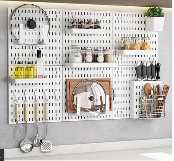 ZALYDRI 12-Piece Pegboard Set, Modular wall Storage with pegboards and Accessories, Craft Organization, Decorative Display, Nursery Storage, pegboards (White, 12 in × 24 in) by ZALYDRI - Used condition - Image 4