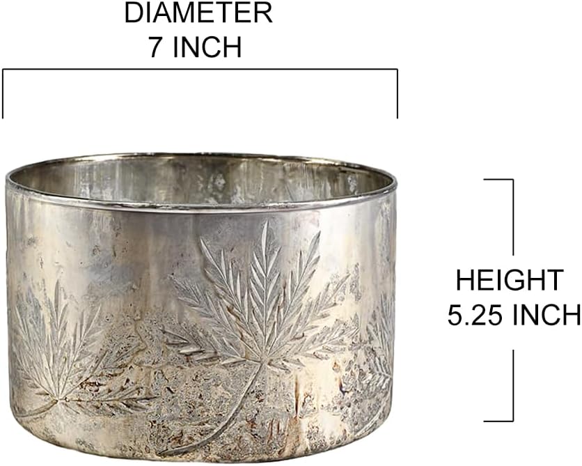 Serene Spaces Living Silver Glass Cylinder Vase, Use for Floral Arrangements or as Candle Holder, Cylindrical Shape Offers Endless Design Options, Measures 7" Diameter & 5 1/4" Tall