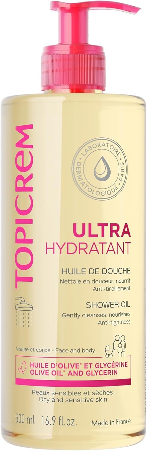 Topicrem – Extremely-Hydratant, Huile de Douche – Nettoie, Nourrit, Protège – Gel Douche Visage et Corps pour Peaux Sensibles, Sèches, Bébés, Enfants et Adultes – Fabrication Française – 500 ml