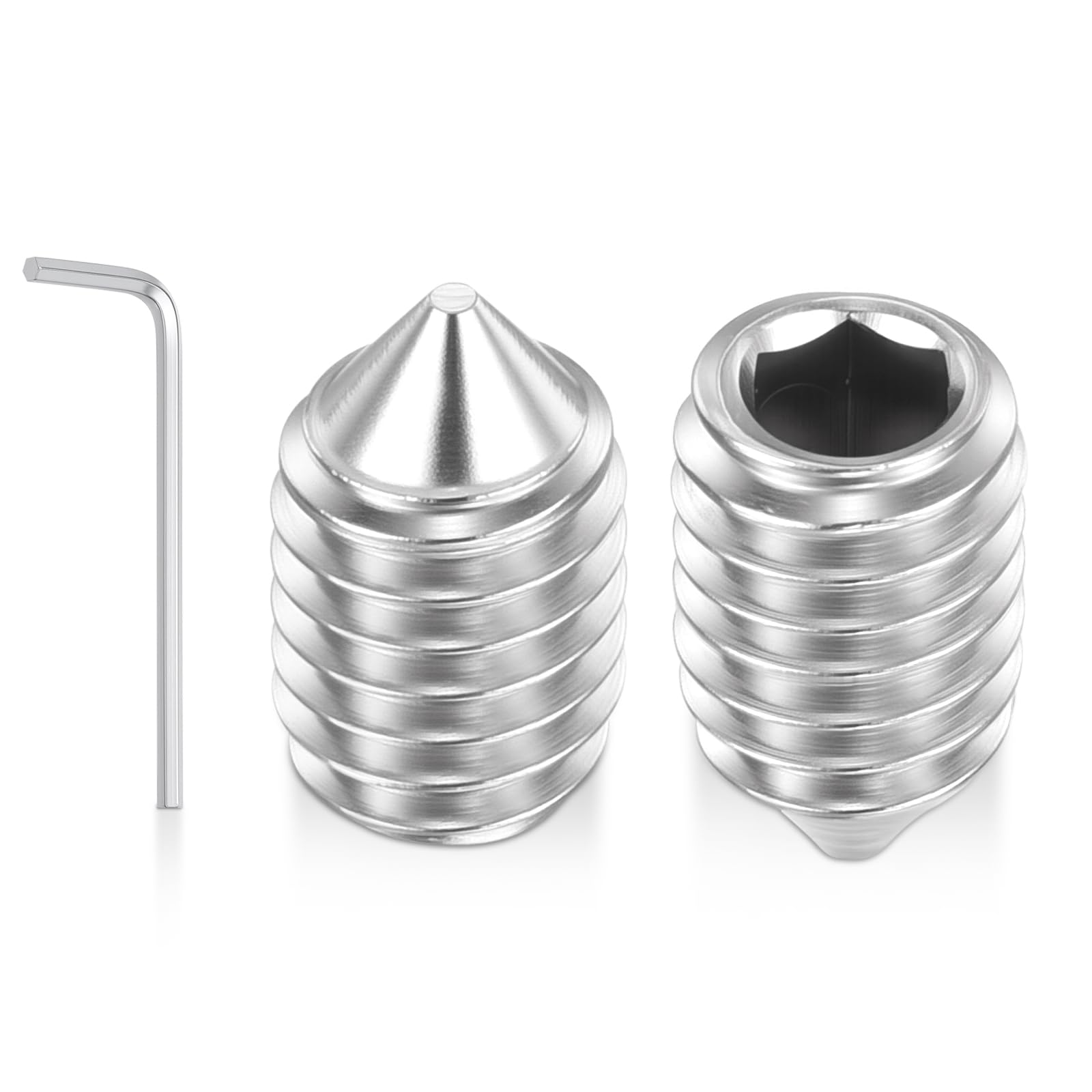 Kozelo 20pcs Cone Point Socket Set Screws - [M6-1x10mm] 18-8 Stainless Steel Headless Allen Head Grub Set Screw with Hex Key Wrench for Door Handle, Bathroom Fixture & Towel Rack