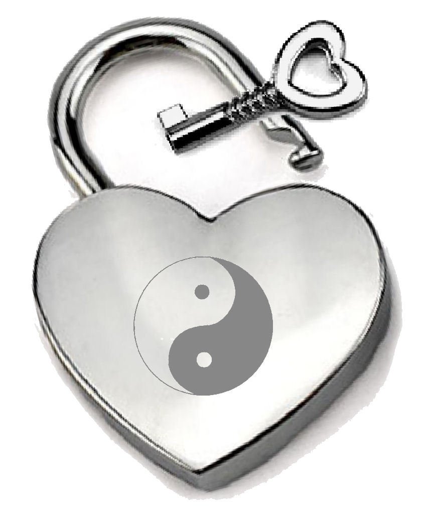Select Gifts Silver -Tone Heart Padlock Personalised Yin Yang Good Evil Engraved