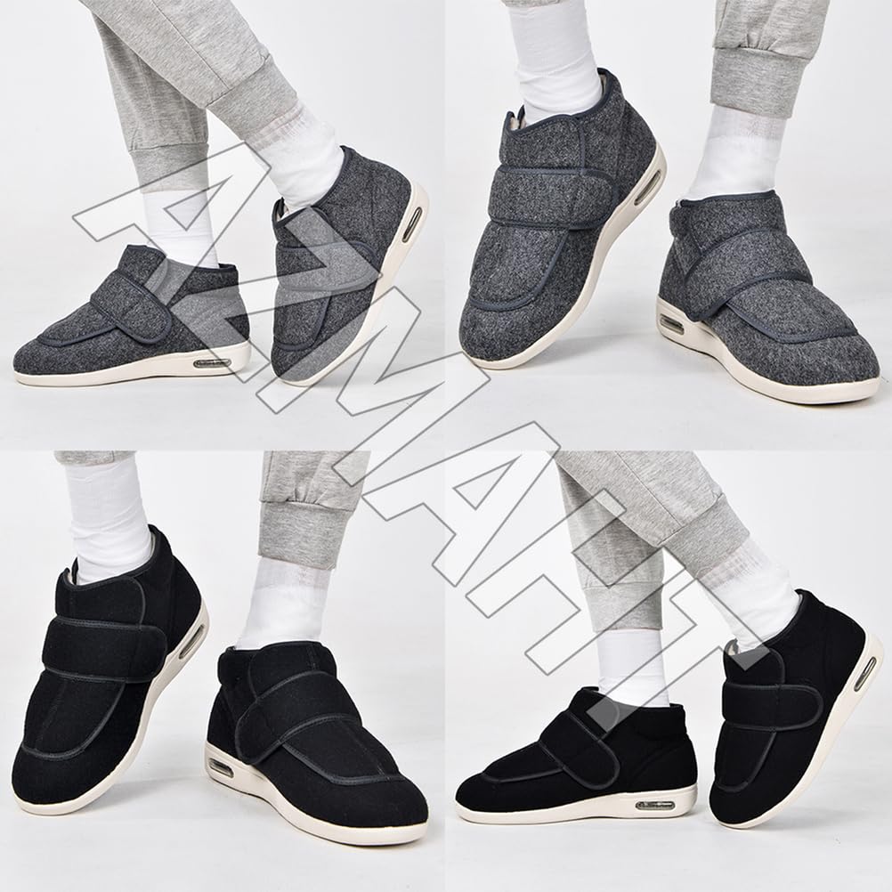 Scarpe Ortopediche Uomo Lana Caldo Inverno per Diabetici Pantofole Anziani Invernali Peluche Leggere con Strappo Piedi Gonfi Donna Larghe Larghi Comodi Ginnastica,Grigio,39 EU