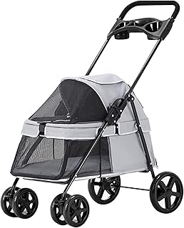 Carrinhos de estimação para cães e gatos Carrinhos de bebê requintados para cães pequenos Carrinhos de cachorro leves para cães pequenos Carrinho de passeio dobrável para animais de estimação com folga 4 rodas (cinza a)