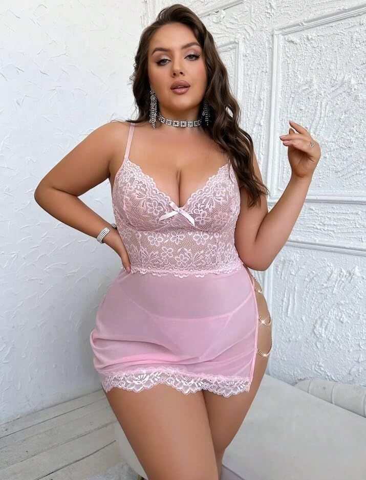 لانجيري سكسى لانجرى مثير لانجرى بيج سايز بنمط فستان شفاف مزين ... - view 6