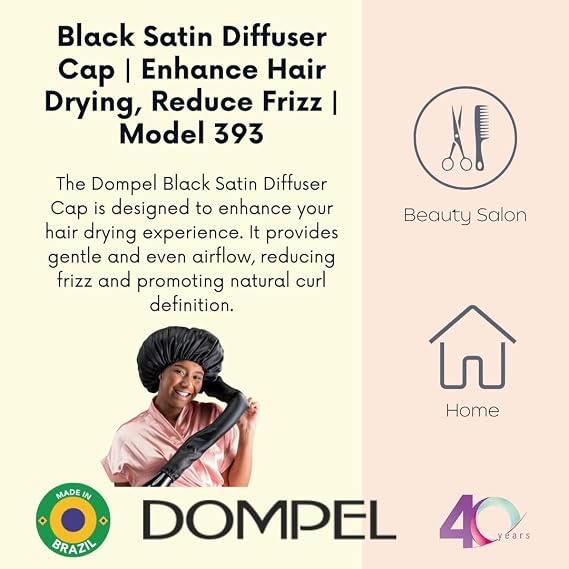 Dompel Black Satin Diffuser Cap | Enhance Hair Drying, Reduce Frizz | Model 393
