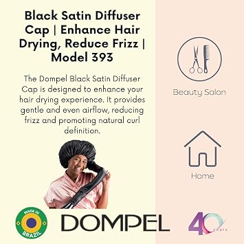 Dompel Black Satin Diffuser Cap | Enhance Hair Drying, Reduce Frizz | Model 393
