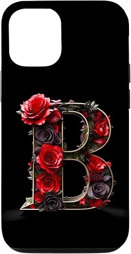 Funda para iPhone 1212 Pro B Monogram Letter Red Roses Floral