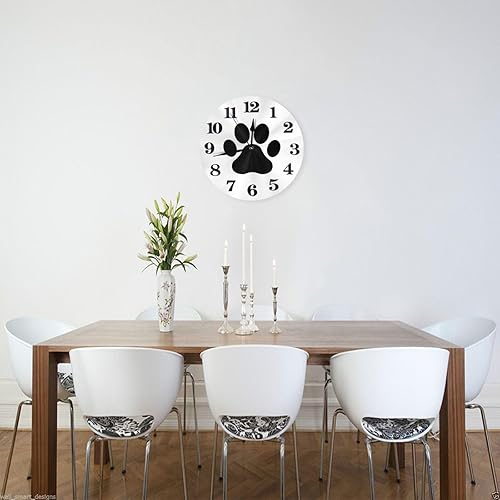 Miniatura 3 de Reloj de pared con estampado de pata de gato y perro, silencioso, sin tictac, redondo, funciona con pilas, reloj analógico de cuarzo de 10 pulgadas