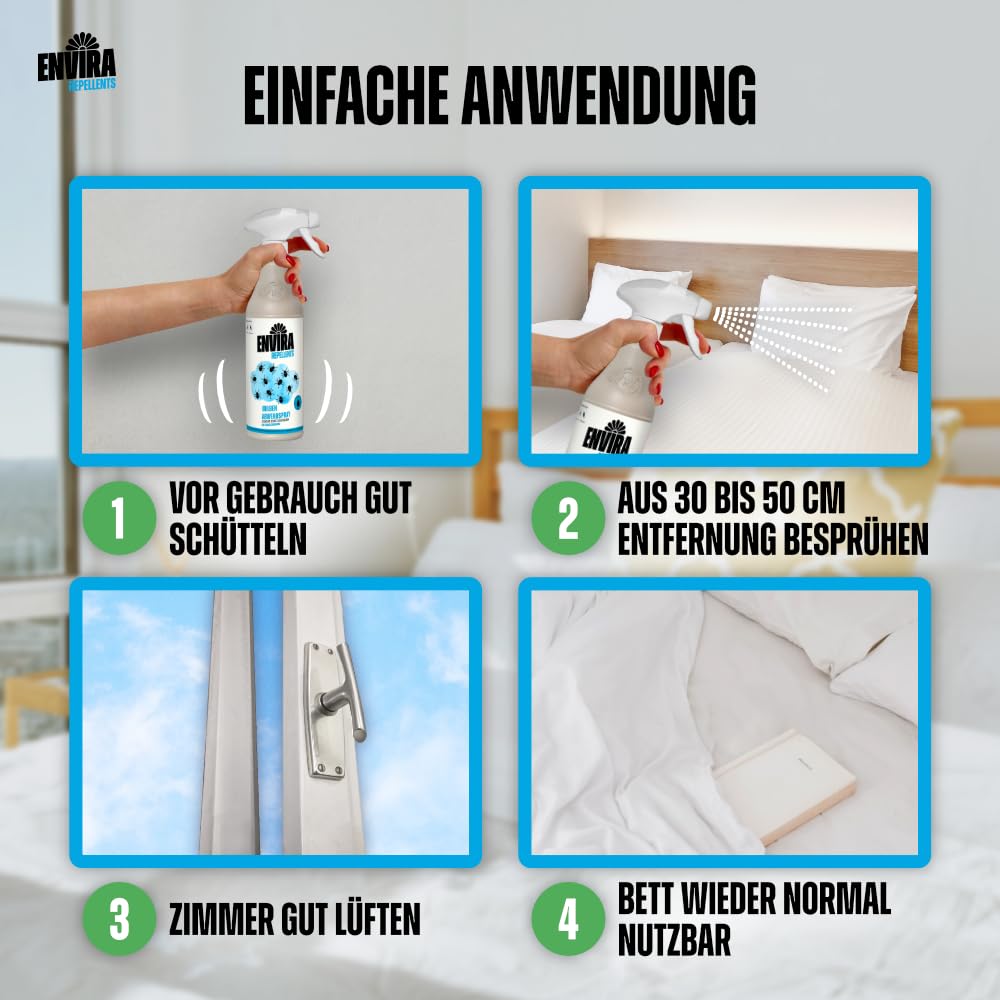 Envira Milben Abwehrspray 500 ml + 5 Liter - Spray mit Langzeitwirkung gegen Milben & Hausstaubmilben - Milbenschutz für Matratzen - Mittel gegen Milben in der Wohnung